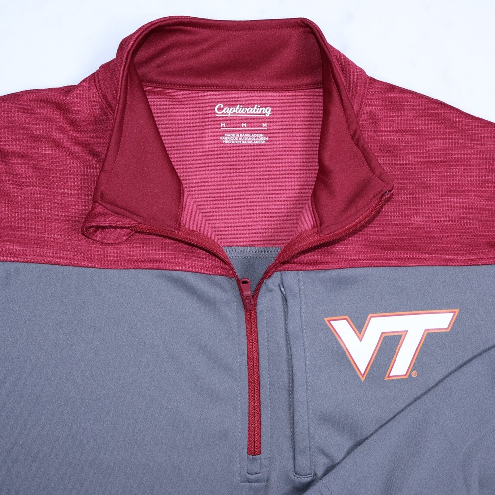 Captivating Virginia Tech Hokies Mens Medium Gray Maroon Quarter Zip Pullover
